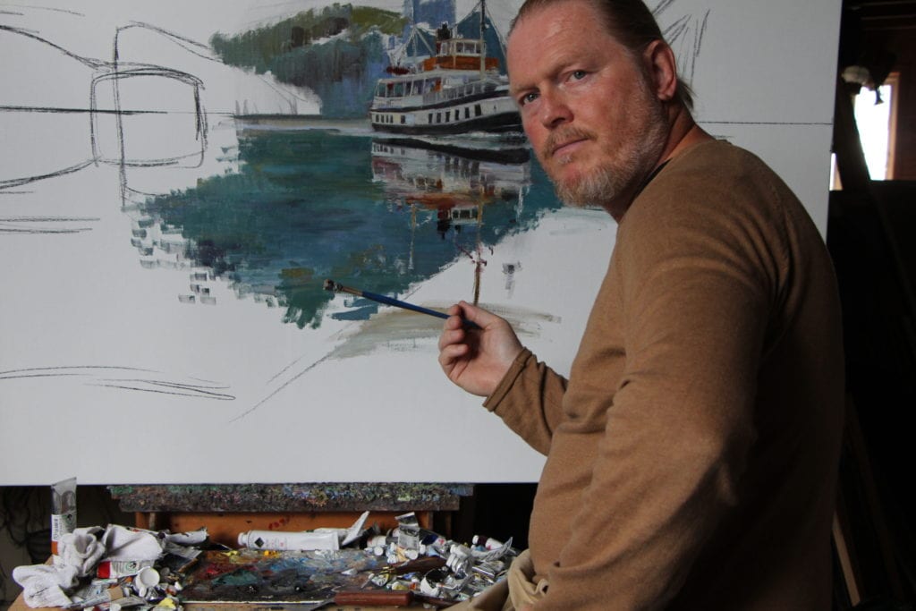 Jonny Andvik ved staffeliet. (Foto: Jonny Andvik)
